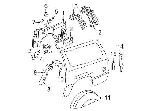 2000 GMC Yukon XL 2500 Inner Components - Quarter Panel Diagram