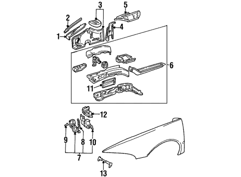 1996 Buick Riviera Inner Structure & Rails - Fender Diagram