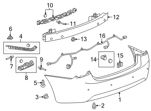 2015 Chevy Cruze Rear Primered Bumper Cover Diagram for 95016695