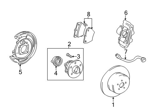 2009 Pontiac Vibe Shield,Rear Brake Diagram for 19184537