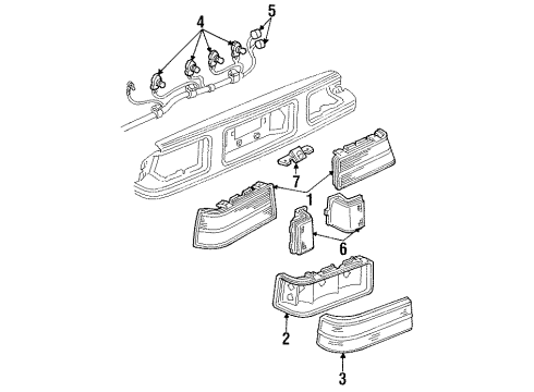 1987 Pontiac Grand Am Rear Lamps, License Lamps Diagram