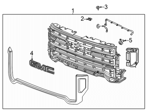 2020 GMC Sierra 3500 HD Grille Assembly, Front *Bright Chrome Diagram for 84656386