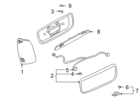 2000 Cadillac DeVille Tail Lamps, Backup Lamps, High Mounted Stop Lamp, License Lamps Diagram