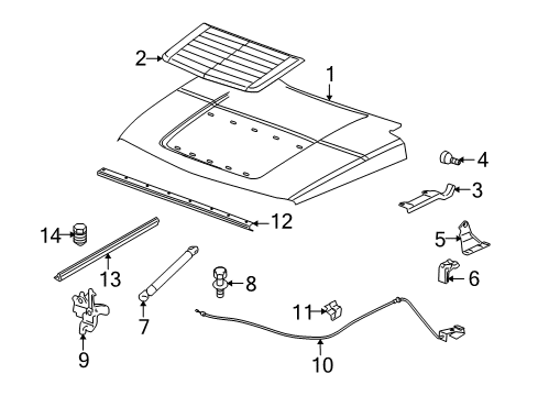 2009 Hummer H3T Hood & Components Diagram