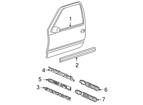 2001 Chevy Suburban 1500 Exterior Trim - Front Door Diagram