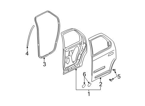 2004 Buick Rendezvous Door Assembly, Rear Side Diagram for 10421459