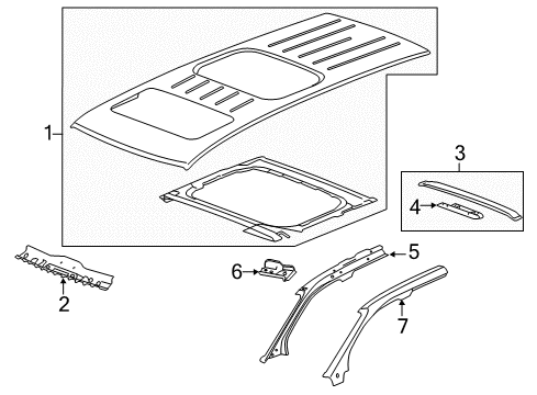 2009 GMC Acadia Panel Assembly, Roof Diagram for 25984575