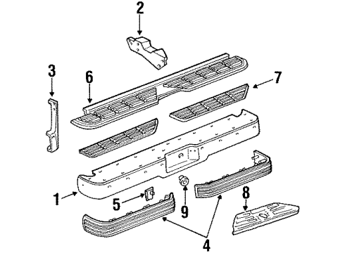 1994 Chevy C2500 Bar Assembly, Rear Bumper Imp *Black Diagram for 15025374