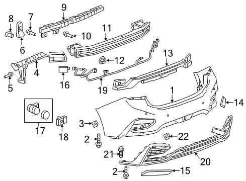 2018 Chevy Cruze Cover, Rear Bumper Fascia Tow Eye Access Hole *Service Primer Diagram for 84051795