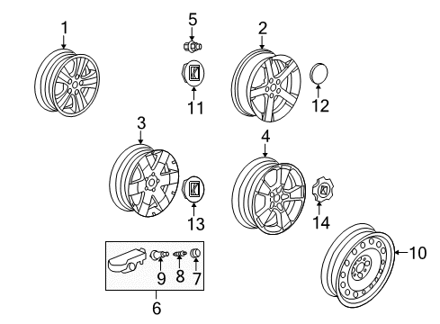 2009 Saturn Vue Wheel Trim CAP *Aluminum Overlay Diagram for 9596261