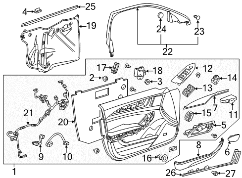 2016 Cadillac CTS Front Side Door Latch Assembly Diagram for 13592280