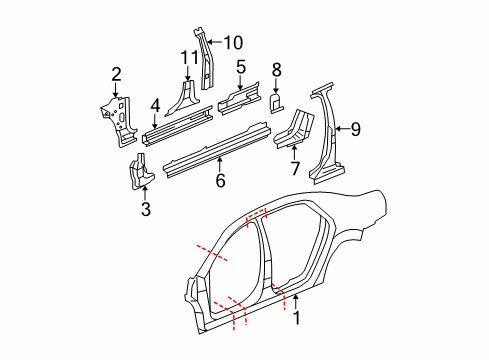 2008 Chevy Malibu Center Pillar, Hinge Pillar, Rocker Panel, Uniside Diagram 1 - Thumbnail