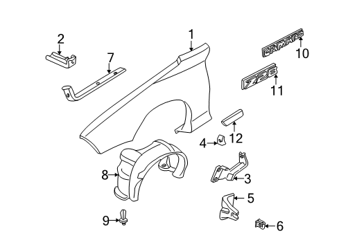 1999 Chevy Camaro Fender & Components, Exterior Trim, Body Diagram