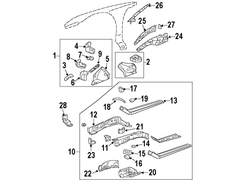 2002 Oldsmobile Aurora Bracket, Front Fender Attach. Diagram for 25645779