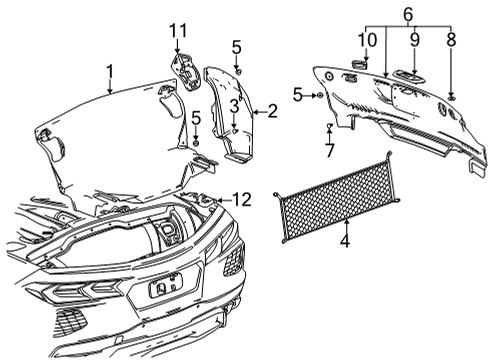 2022 Chevy Corvette Partition, R/Cmpt Frt Lwr *Jet Black Diagram for 23428818