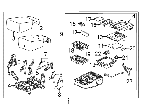 2016 GMC Sierra 1500 Cover Assembly, Front Seat Center Armrest Hinge Finish *Grey Diagram for 22881451