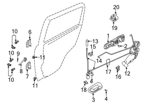 2001 Chevy Tracker Rear Door - Lock & Hardware Diagram