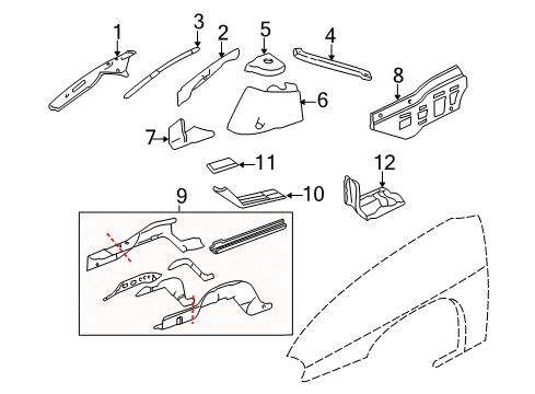 2002 Chevy Impala Rail Kit,Front Compartment Side Diagram for 88955972