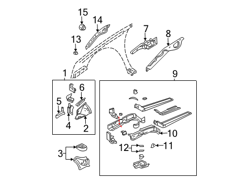 2000 Cadillac DeVille Bracket Assembly, Front Fender Front Upper Diagram for 25700701