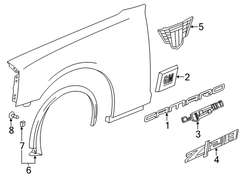 2012 Chevy Camaro Flap Pkg, Front Fender Mud & Rear Mud *White Diagram for 22809726