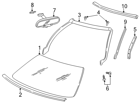 2004 Chevy Corvette Windshield Glass, Reveal Moldings Diagram