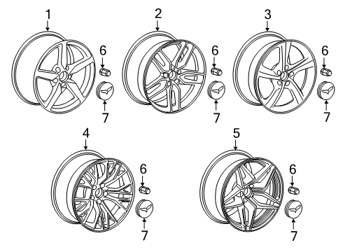 2019 Chevy Corvette 19x8.5-Inch Aluminum 5-Split-Spoke Front Wheel in Black with Yellow Stripe Diagram for 19302119