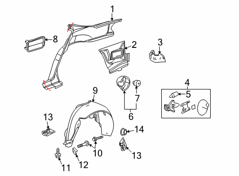 2007 Buick LaCrosse Liner Assembly, Rear Wheelhouse Panel Diagram for 15241459