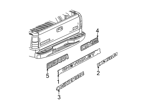 2001 Chevy Silverado 1500 Decal, Pick Up Box End Gate *Charcoal Diagram for 15788025