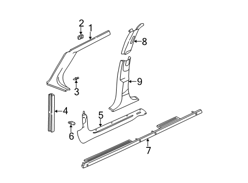 2003 Chevy Malibu Retainer, Front & Rear Side Door Sill Trim Plate *Black Diagram for 22644361