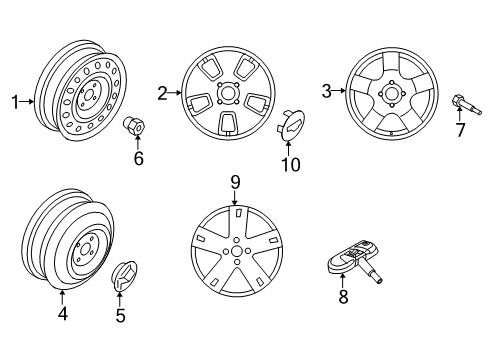 2009 Chevy Aveo Wheels, Covers & Trim Diagram