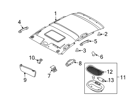 2009 Chevy Aveo Panel,Headlining Trim Diagram for 96071384