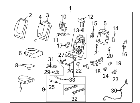 2009 Chevy Malibu Cover Assembly, Driver Seat Cushion Back *Brick Diagram for 15928744