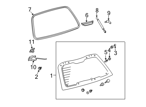 2006 Pontiac Vibe Weatherstrip,Lift Gate Window Diagram for 88970949