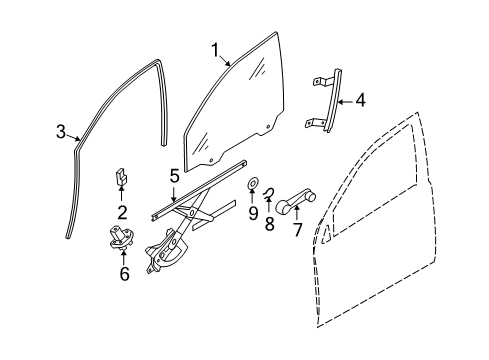 2009 Pontiac G3 Front Door - Glass & Hardware Diagram