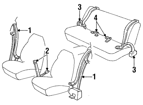 1990 Chevy Cavalier Belt,Passenger Seat Retractor Side Diagram for 12330594