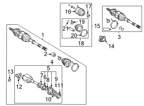 2003 Pontiac Vibe Boot Kit,Front Wheel Drive Shaft Tri, Pot & Cv Joint Diagram for 88972759