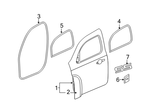 2007 Chevy HHR Front Door & Components, Exterior Trim, Trim Diagram