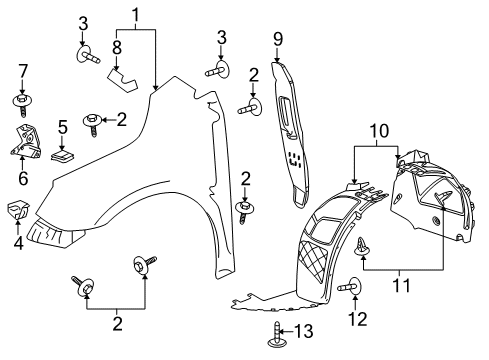 2010 Buick LaCrosse Bracket, Front Fender Front Lower Diagram for 15925013