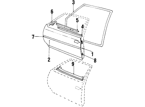 1987 Chevy Celebrity Molding Assembly, Outer Panel Front Door Center Diagram for 20488392