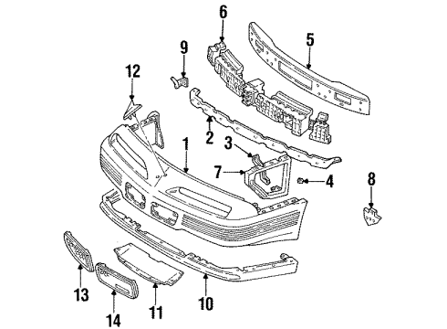 1991 Pontiac Grand Prix Bracket,Front Bumper Fascia Upper Outer Diagram for 12503558