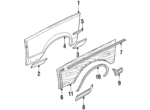 1985 Pontiac Bonneville Molding,Front Fender Lower Rear Diagram for 10018770