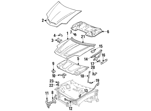 1996 Pontiac Firebird Hood & Components, Body Diagram