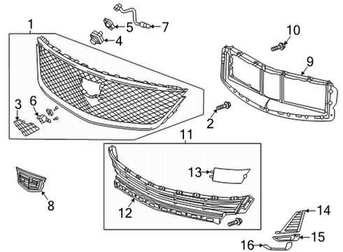 2021 Cadillac CT5 Grille & Components Diagram 1 - Thumbnail