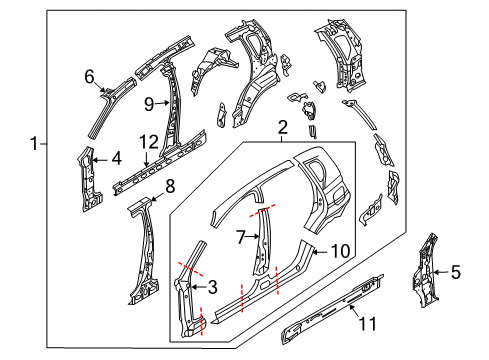 2009 Pontiac G3 Center Pillar, Hinge Pillar, Rocker, Uniside Diagram