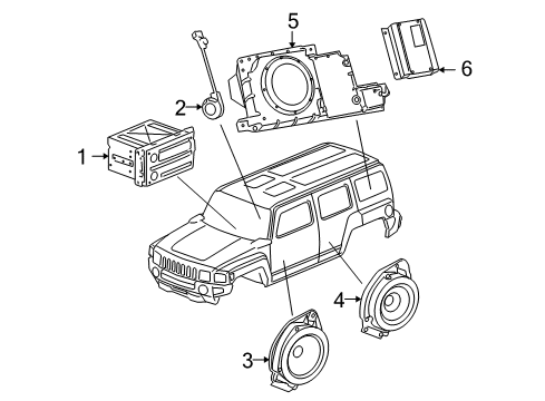 2008 Hummer H3 Radio Assembly, Amplitude Modulation/Frequency Modulation Stereo & Audio Disc Player Diagram for 25896525