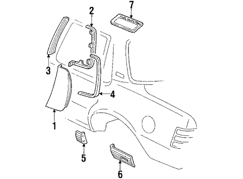 1991 Pontiac 6000 Molding Kit,Rear Quarter Diagram for 12397475