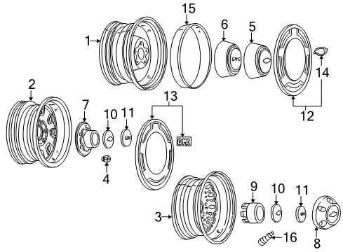 1986 Chevy Astro Wheel Trim Cover Assembly Diagram for 14074879