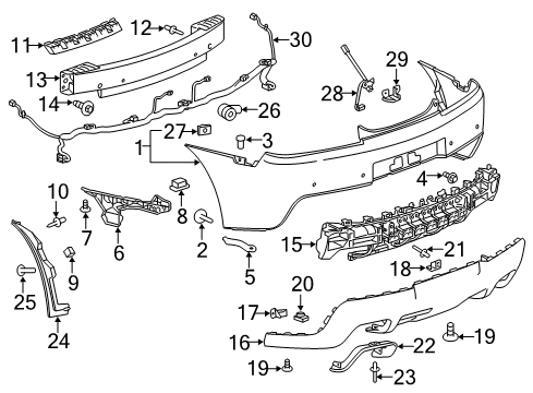 2014 Chevy Camaro Guide,Rear Bumper Fascia Diagram for 23186325