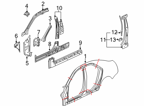 2009 Cadillac CTS Center Pillar, Hinge Pillar, Rocker, Uniside Diagram