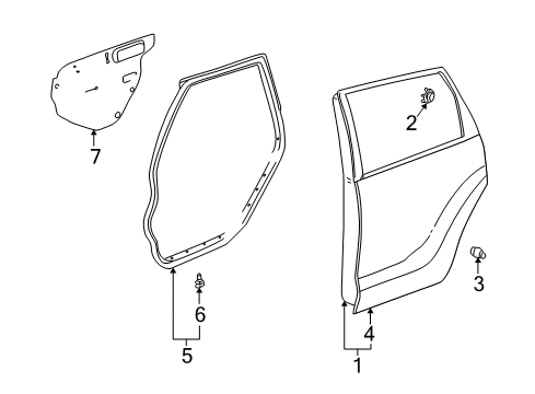 2004 Pontiac Vibe Weatherstrip,Rear Side Door Diagram for 88969775